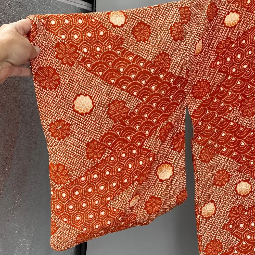 Vintage 60s 70s Orange Floral True Kimono Jacket Textured Hippie Psychedelic - Picture 4 of 14